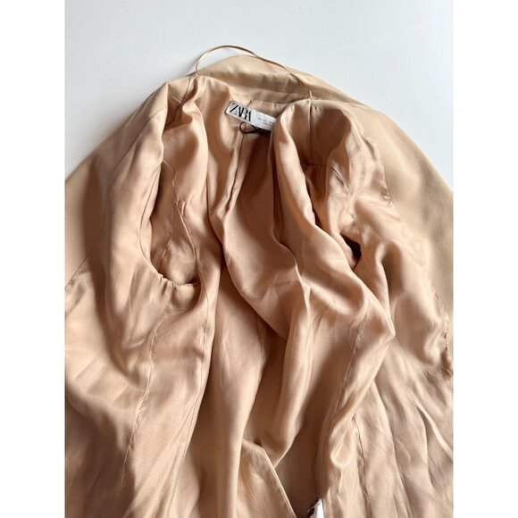ZARA Camel Tan Polyester Suiting Oversized Relaxed Blazer Suit Jacket, Size L - Picture 12 of 16